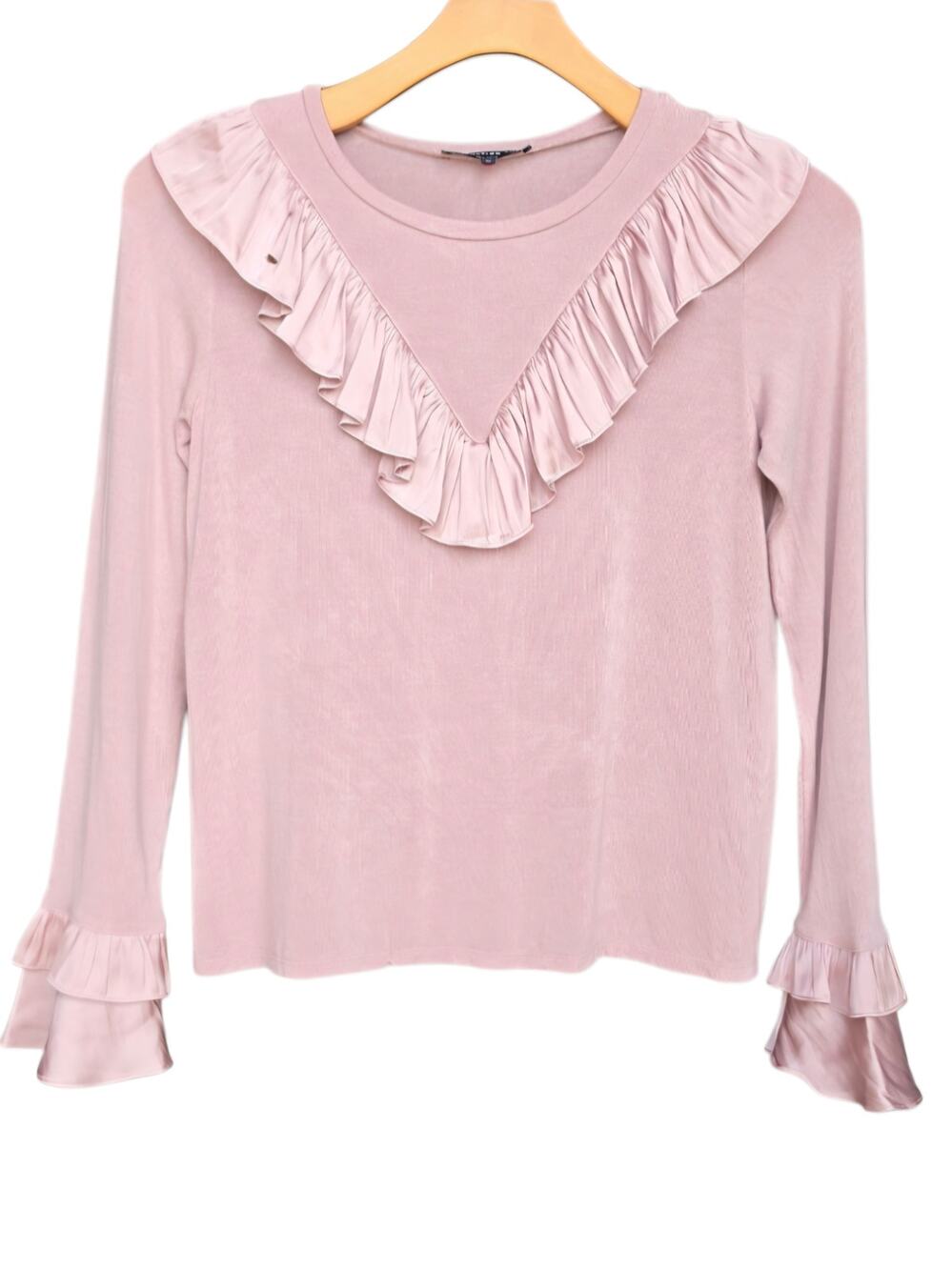 Generation Love Mauve Satin Ruffle Knit Top M Fall Workwear Coquette Pullover